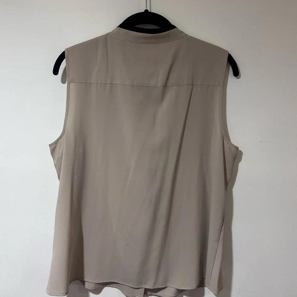Calvin Klein Taupe Sleeveless Top with Black Ruffle - Picture 4 of 5